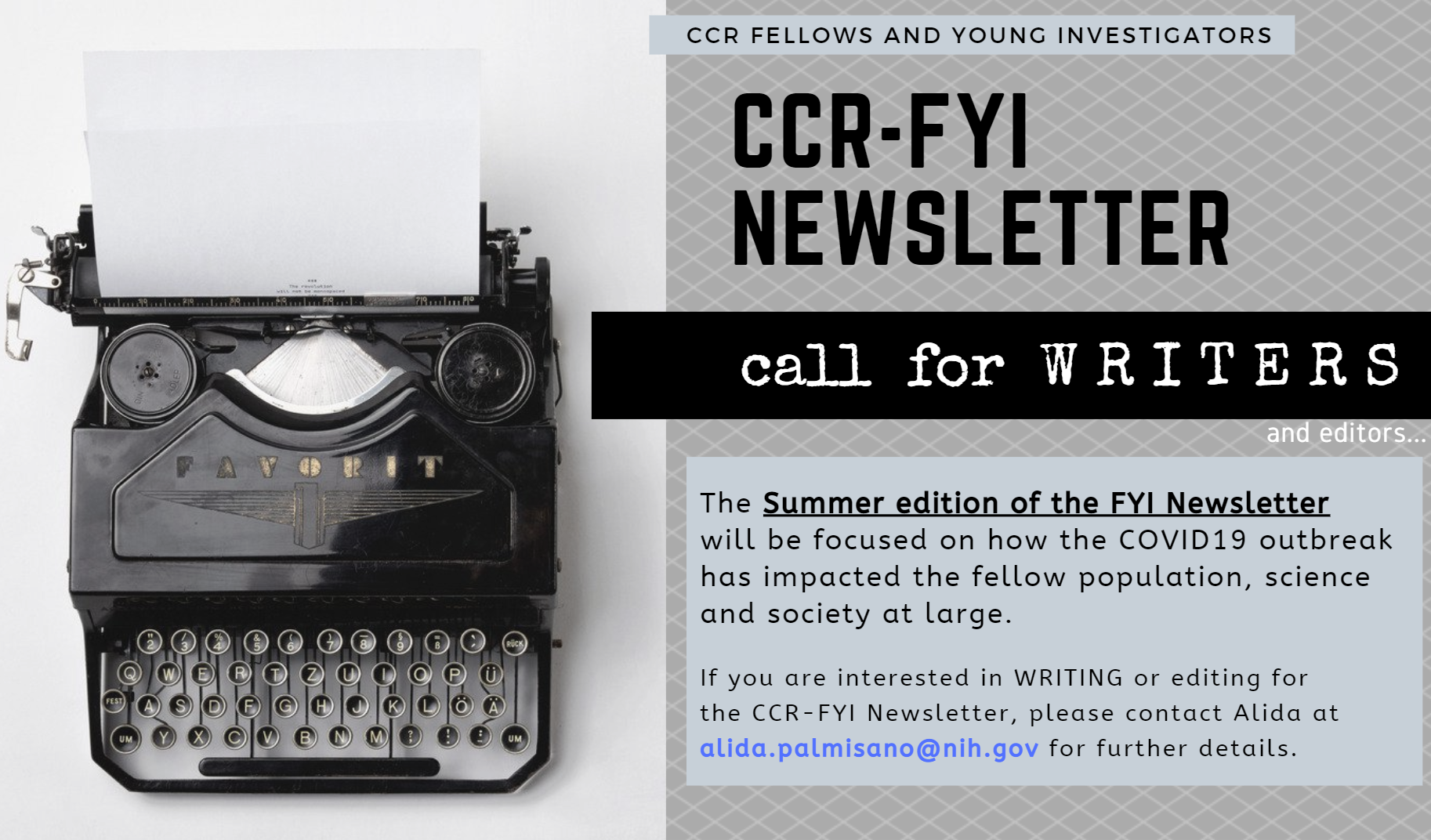 CCR FYI Steering Committee > CCR-FYI Steering Committee Home > CCR_FYI_CallForWriter_Summer_2020.png