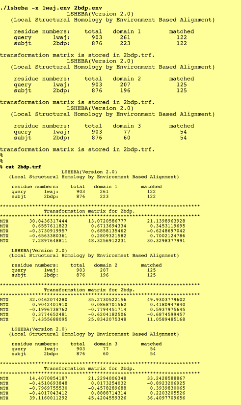 transformation matrix output example